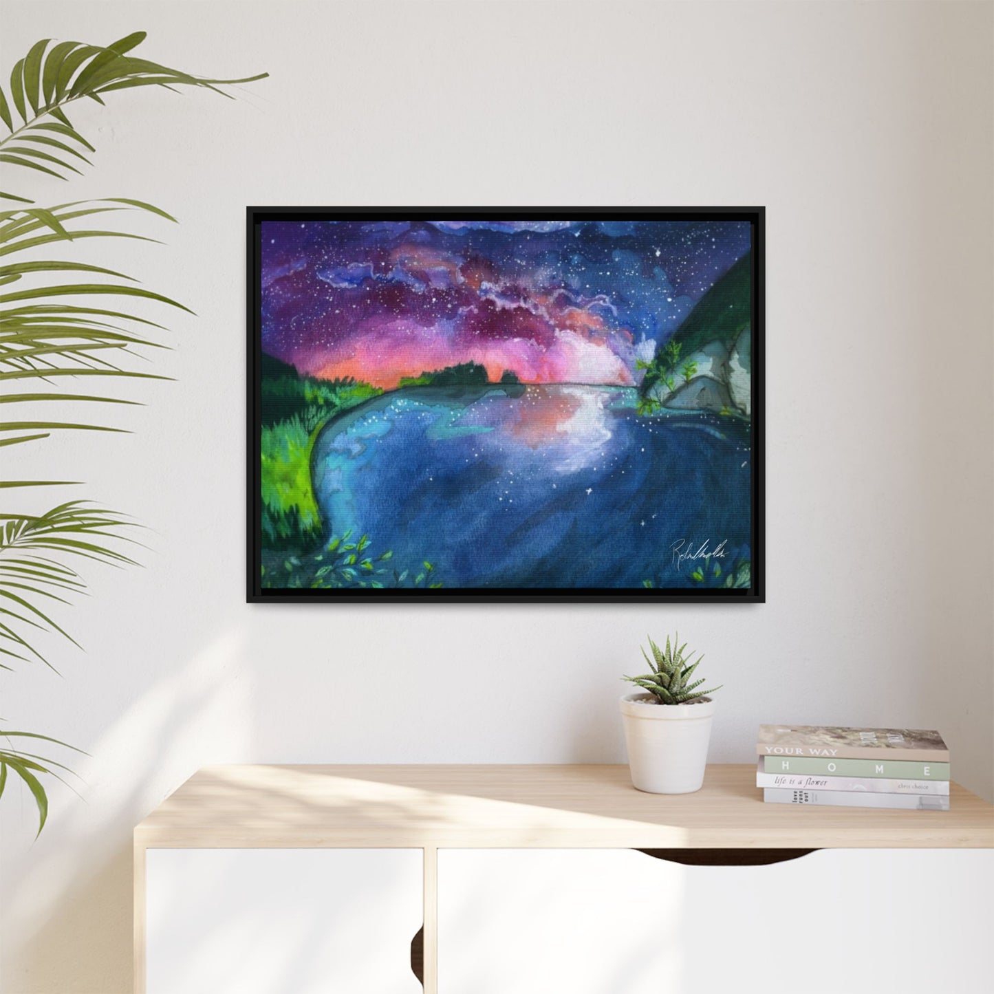 Watercolor Sunset Lake Framed Wall Art