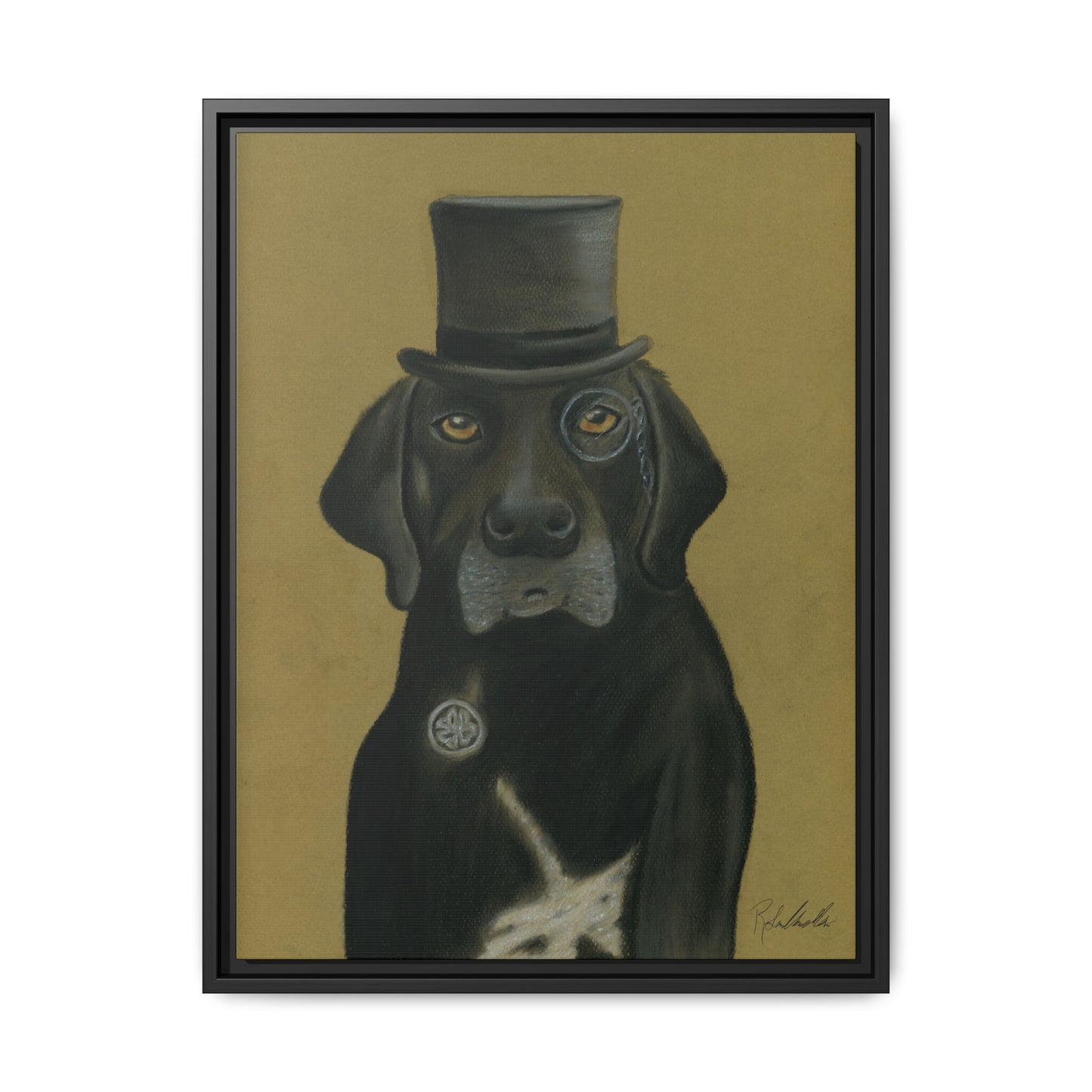 Black Lab Dog in Top Hat Framed Wall Art