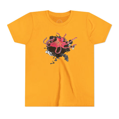 Youth Tee — Red Octopus Splash Graphic Shirt