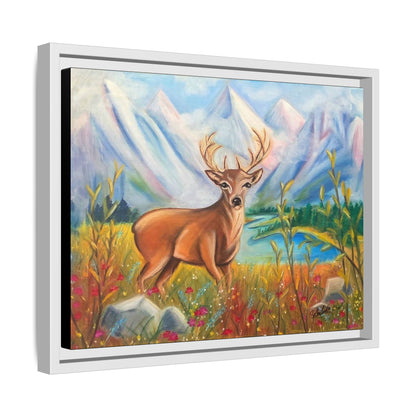 Framed Canvas Wall Art — Majestic Deer in Mountain Meadow