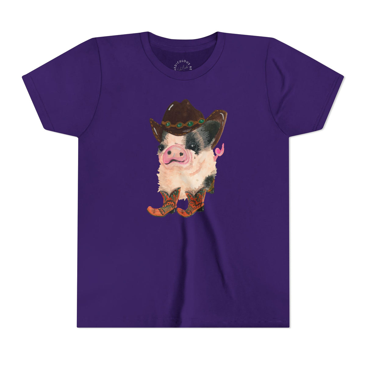 Cowboy Pig Kids Tee — Cute Western Pig in Cowboy Hat & Boots Youth T-Shirt