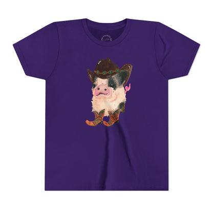 Cowboy Pig Kids Tee — Cute Western Pig in Cowboy Hat & Boots Youth T-Shirt