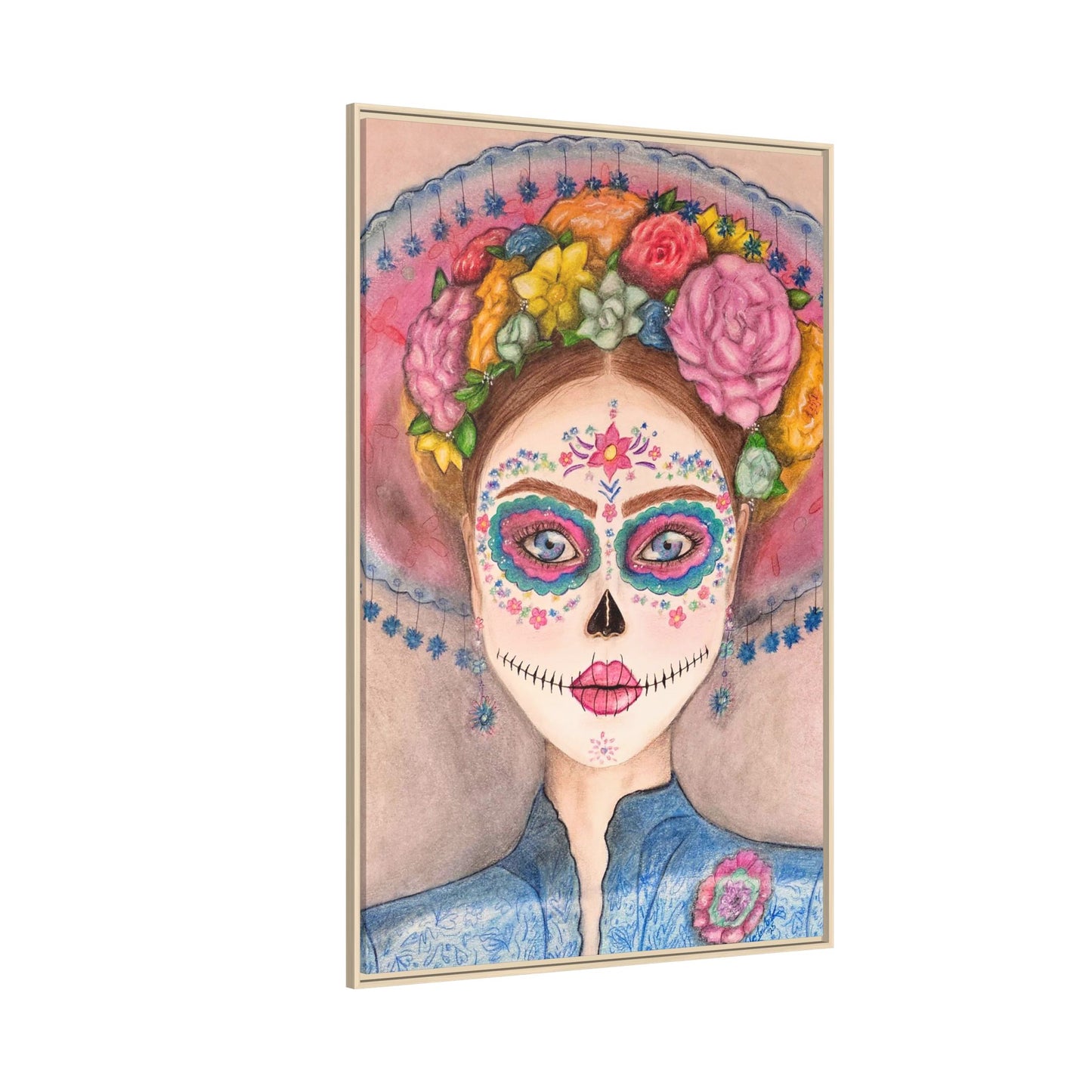 Day of the Dead Skull Woman Framed Wall Art