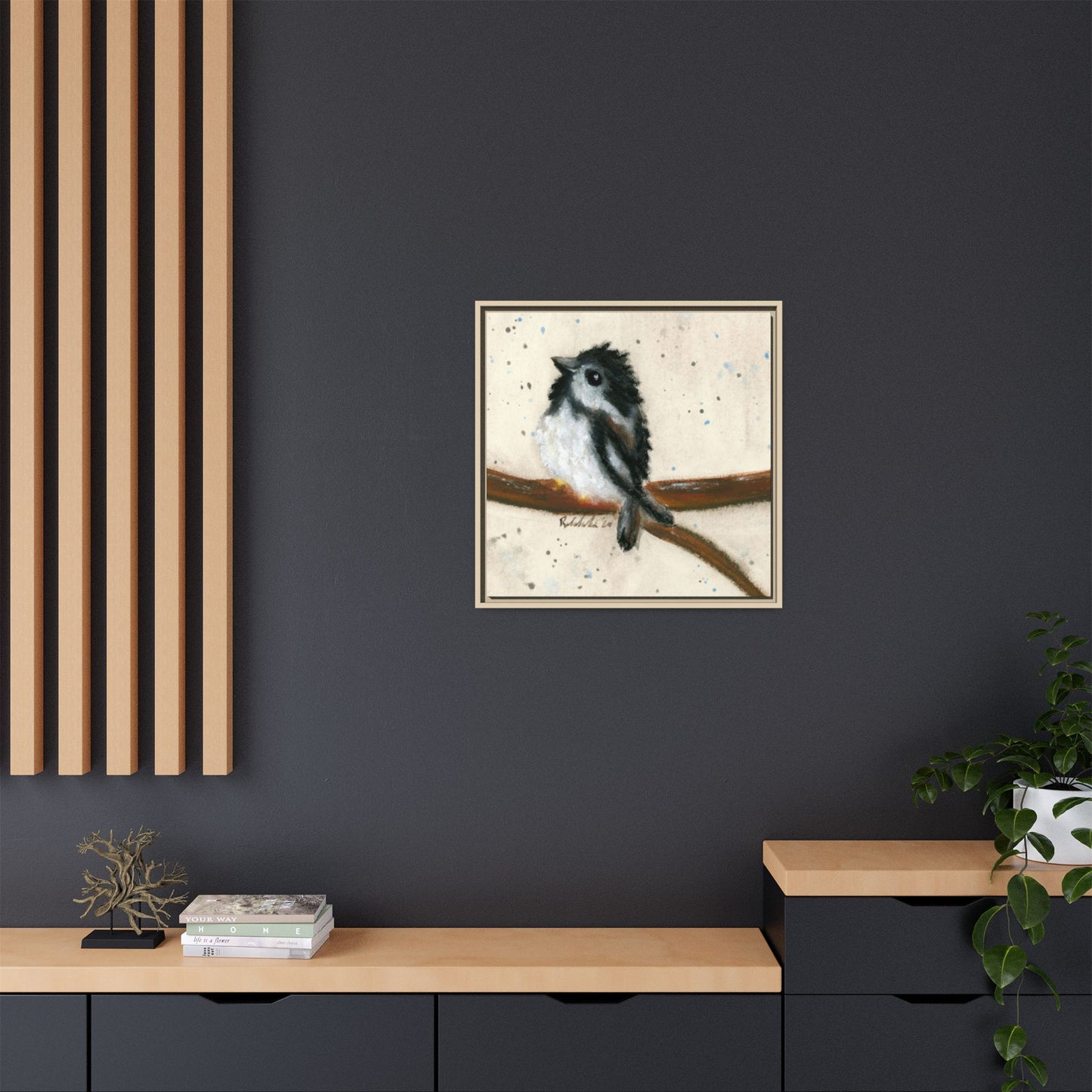 Black Finch Bird Framed Wall Art