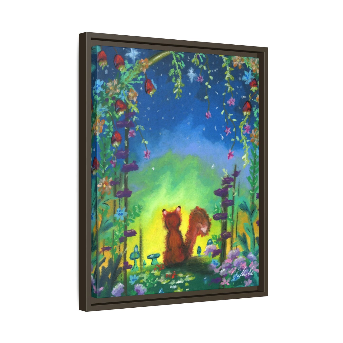 Fox Under Flowers Framed Wall Art