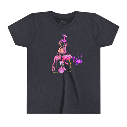 Youth Tee — Watercolor Pink Flamingo Stack Kids T-Shirt