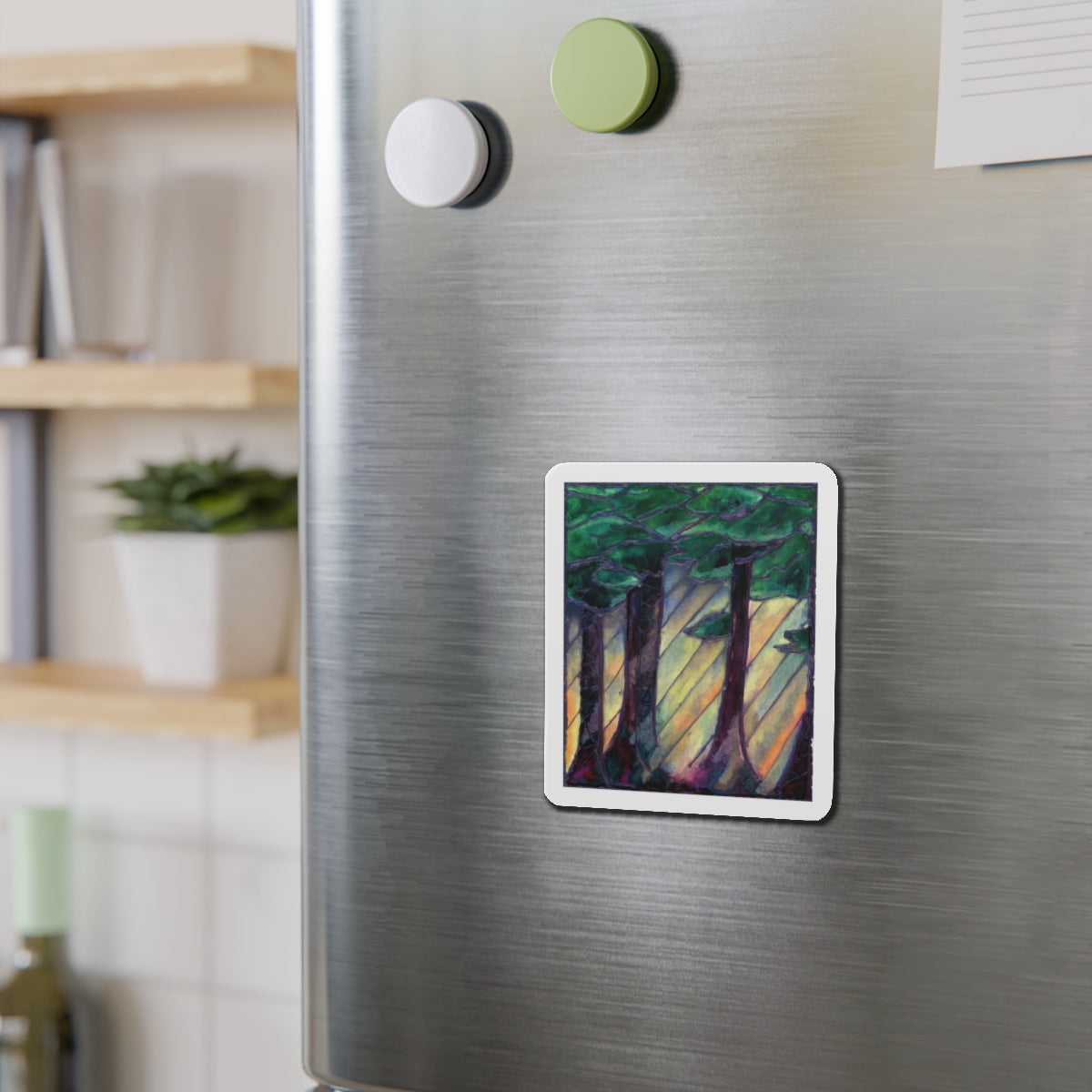 Light Through the Forest Die-Cut Magnets  Custom Shape, 5 Sizes, Vinyl Material for Outdoor Use, Flexible and Durable, Black Backing - Home Decor Refrigerator Magnets