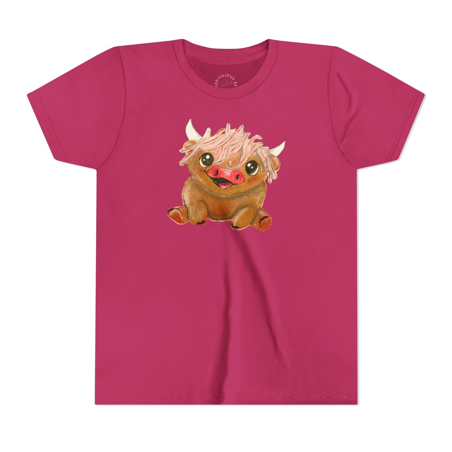 Cute Highland Cow Kids T‑Shirt — Adorable Baby Cow Graphic Youth Tee