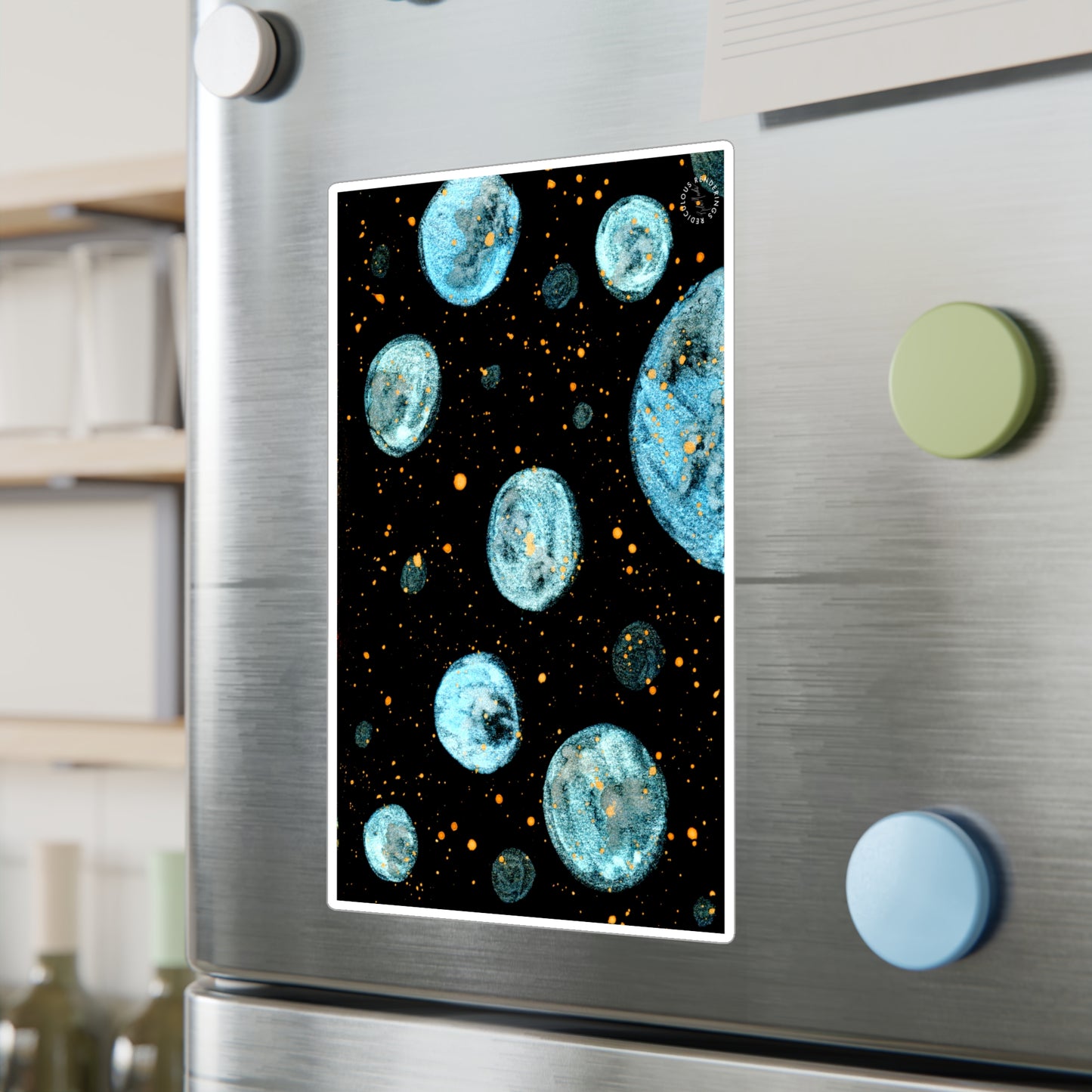 Little Blue Planets Galaxy Kiss-Cut Vinyl Decals Water, Scratch & UV-Resistant Satin Finish Vinyl Sticker with Removable Adhesive