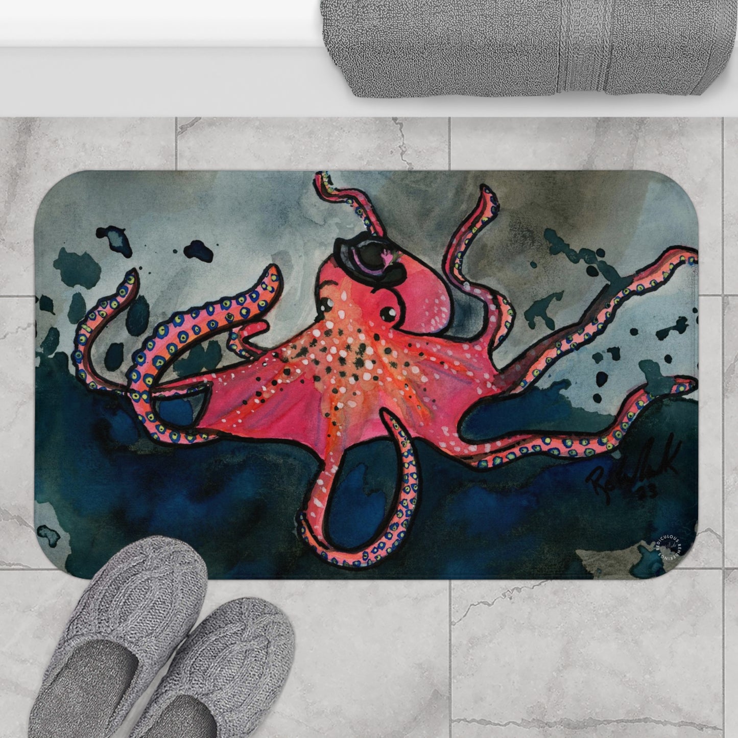 Octopus Bath Mat  Anti-Slip, 100% Microfiber Rug- Home & Bathroom Supplies