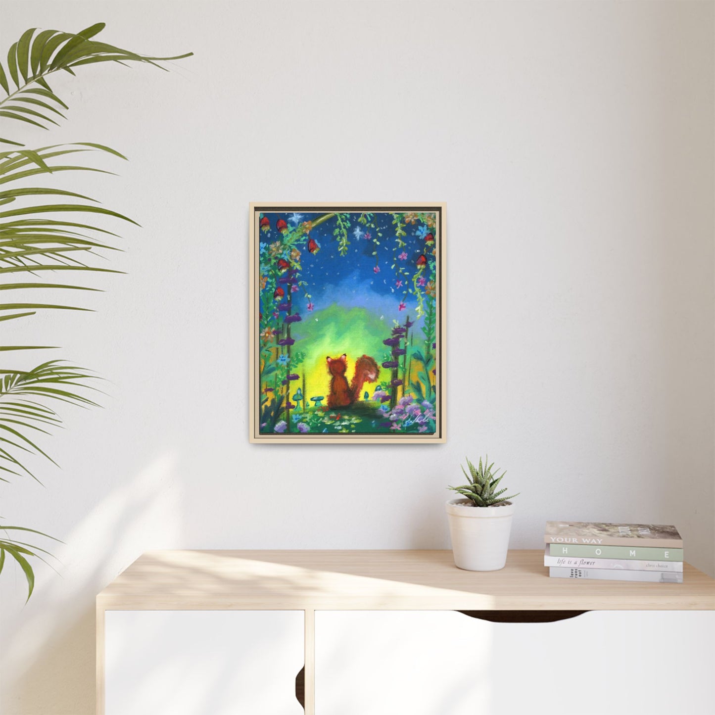 Fox Under Flowers Framed Wall Art