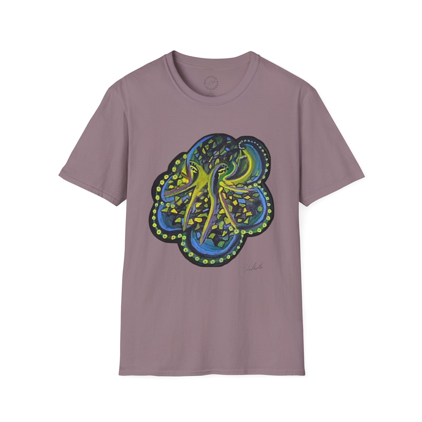 Green Geo octopus Unisex Softstyle Print T-Shirt