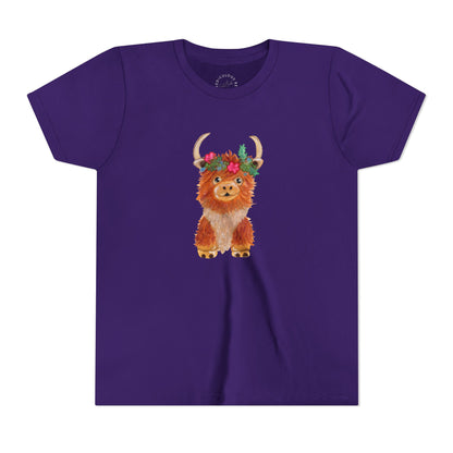 Kids Highland Cow Floral Crown Tee