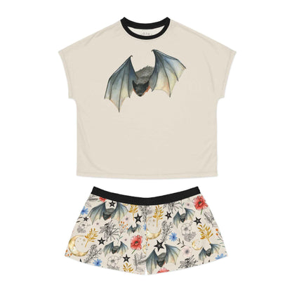 Bat Floral Women's Short Pajama Set — Cute Nightwear with Bat & Floral Print