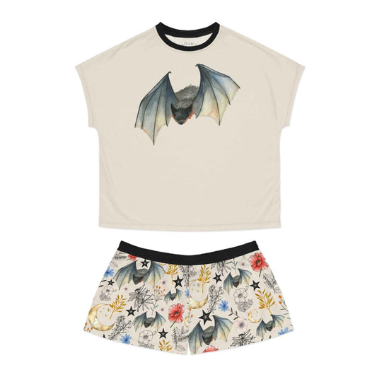 Bat Floral Women's Short Pajama Set — Cute Nightwear with Bat & Floral Print
