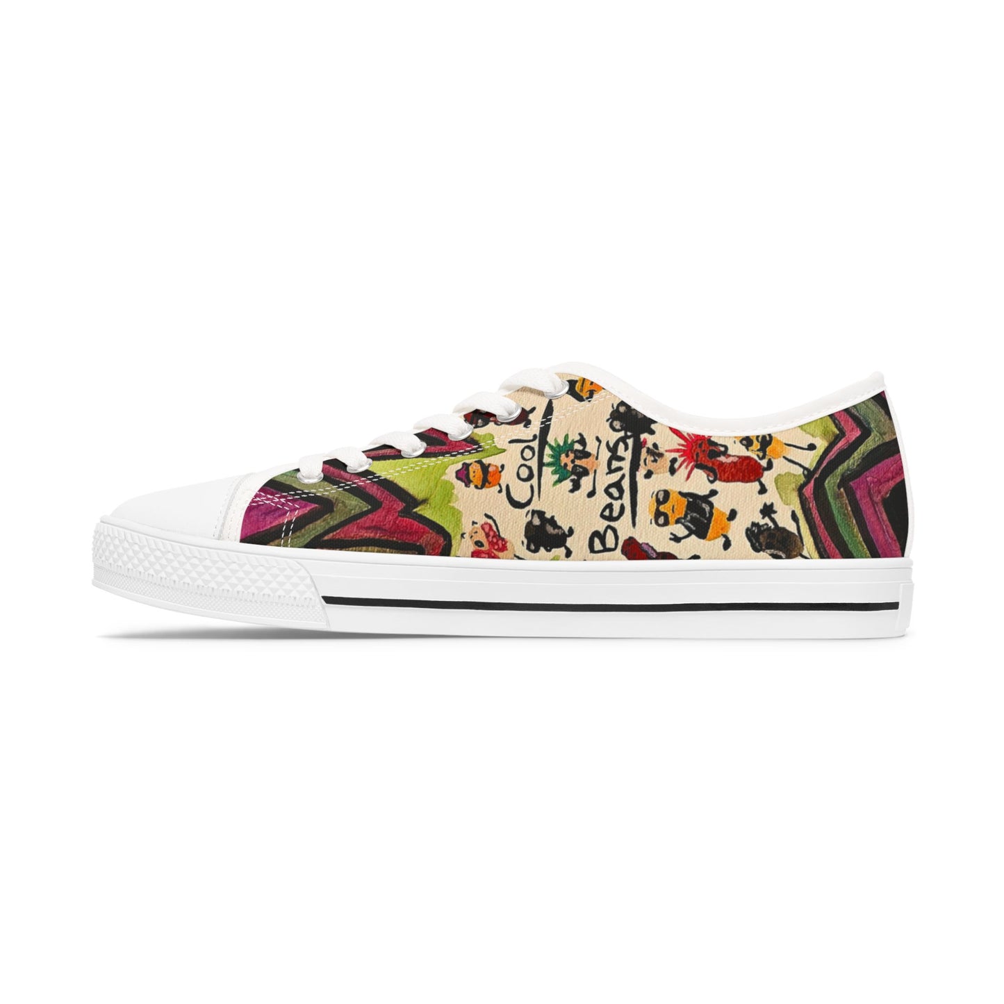 Low Top Sneakers — Colorful Boho Cool Beans Pattern Women's Canvas Shoes