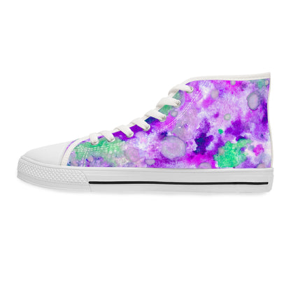 Women's High Top Sneakers — Purple Watercolor Floral Pattern Athletic Fashion Shoes