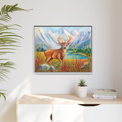 Framed Canvas Wall Art — Majestic Deer in Mountain Meadow