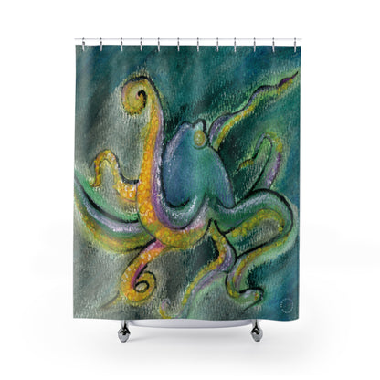 Teal Aqua Octopus Shower Curtain