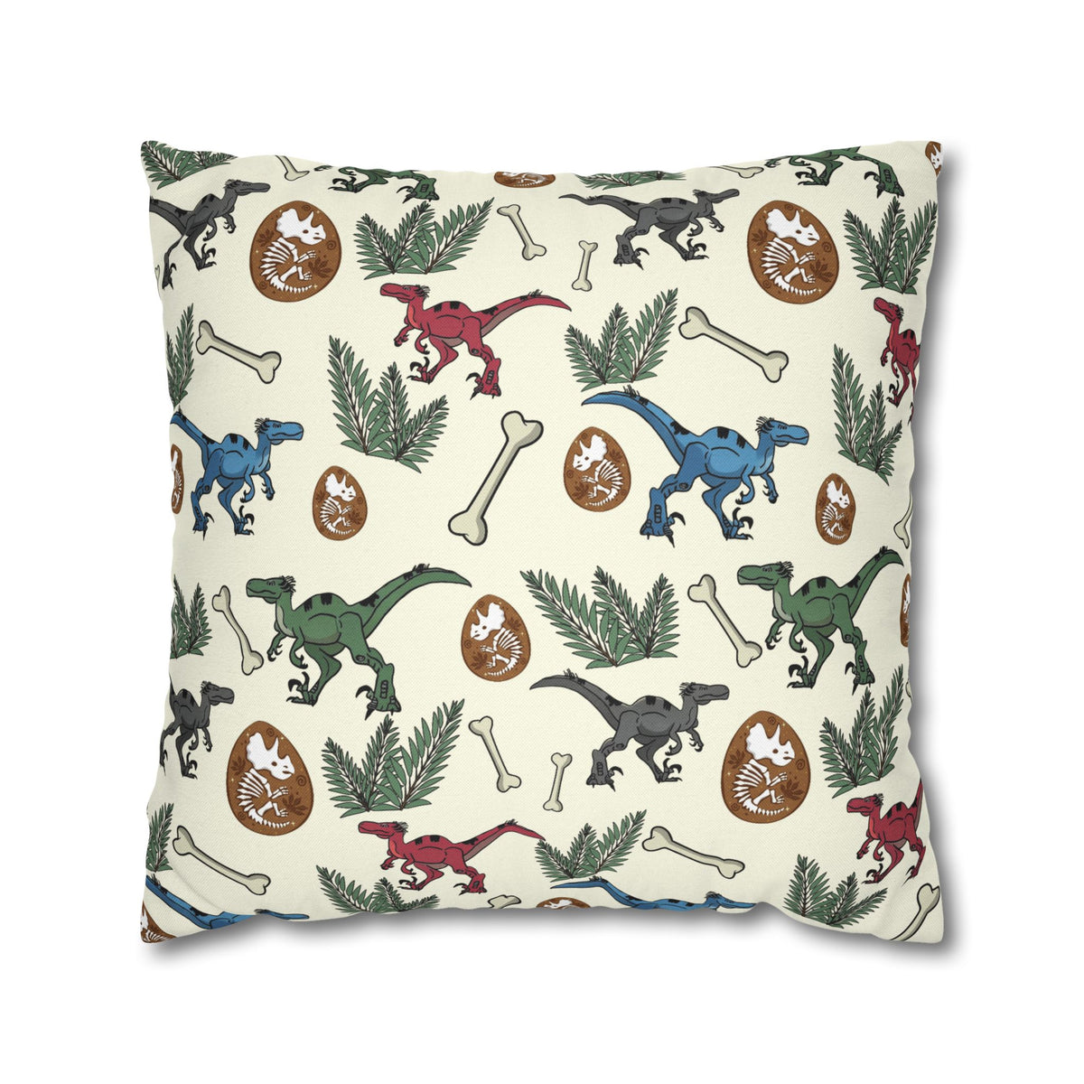 Dinosaur Fossil Pattern Pillowcase — Kids Paleontology Throw Pillow Cover