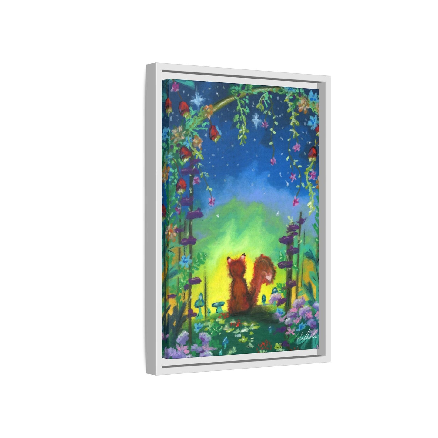 Fox Under Flowers Framed Wall Art