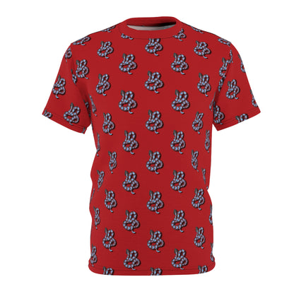 Red Snake Pattern T-Shirt — All-Over Print Casual Tee