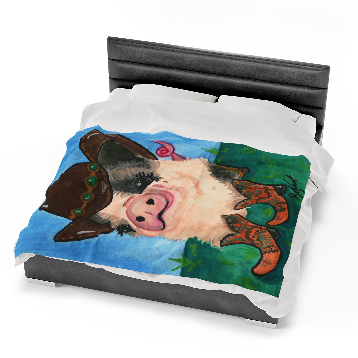 Cowboy Pig Velveteen Plush Blanket