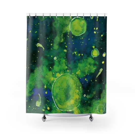 Green Galaxy Shower Curtain for Home Bathroom with Durable One-Sided Print and Waterproof Polyester Material