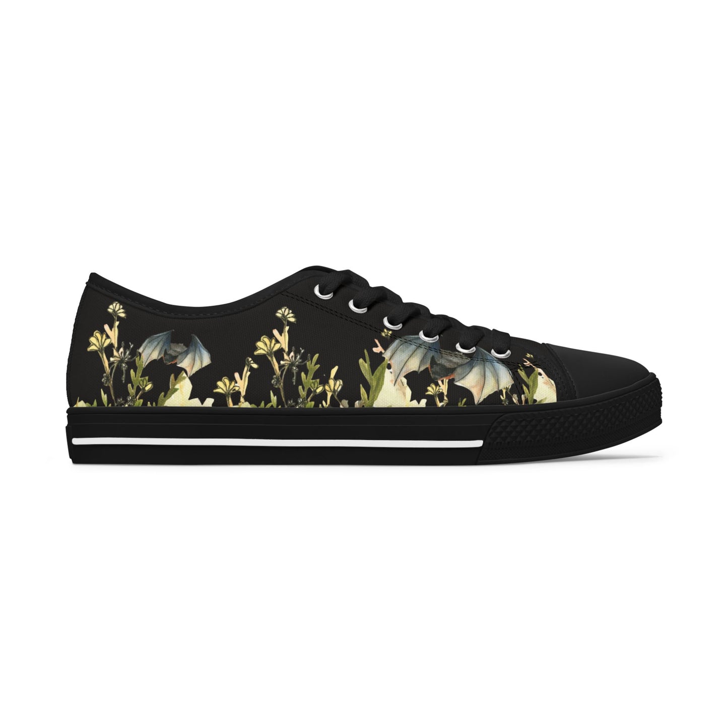 Women's Low Top Sneakers — Botanical Bat Night Floral Print