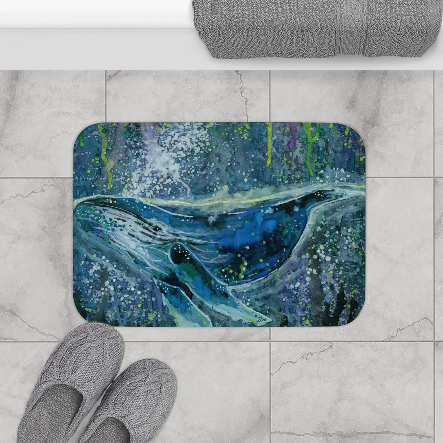 Humpback Whale Bath Mat  Anti-Slip, 100% Microfiber Rug- Home & Bathroom Supplies