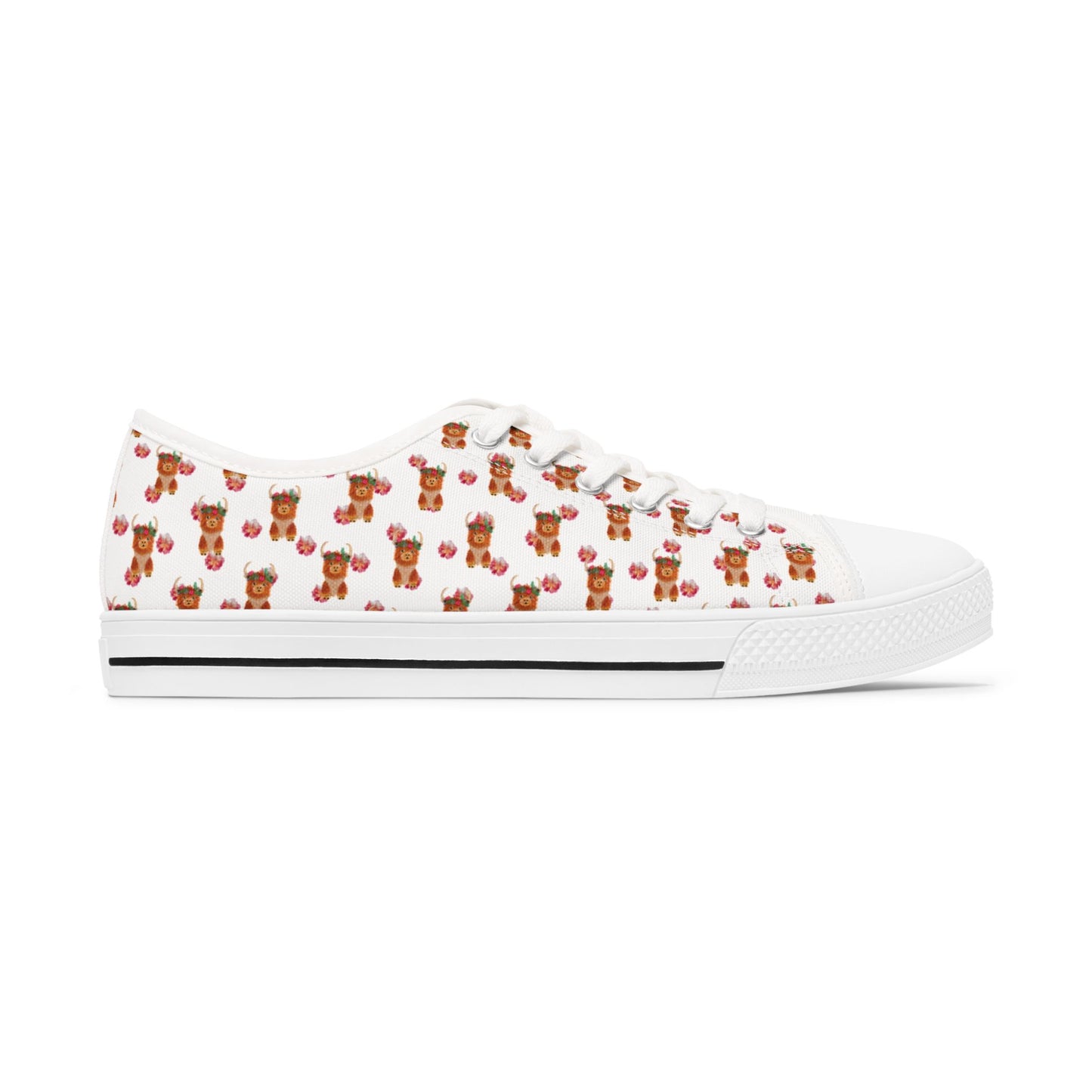 Low Top Sneakers — Cute Highland Cow Print Women's Canvas Shoes