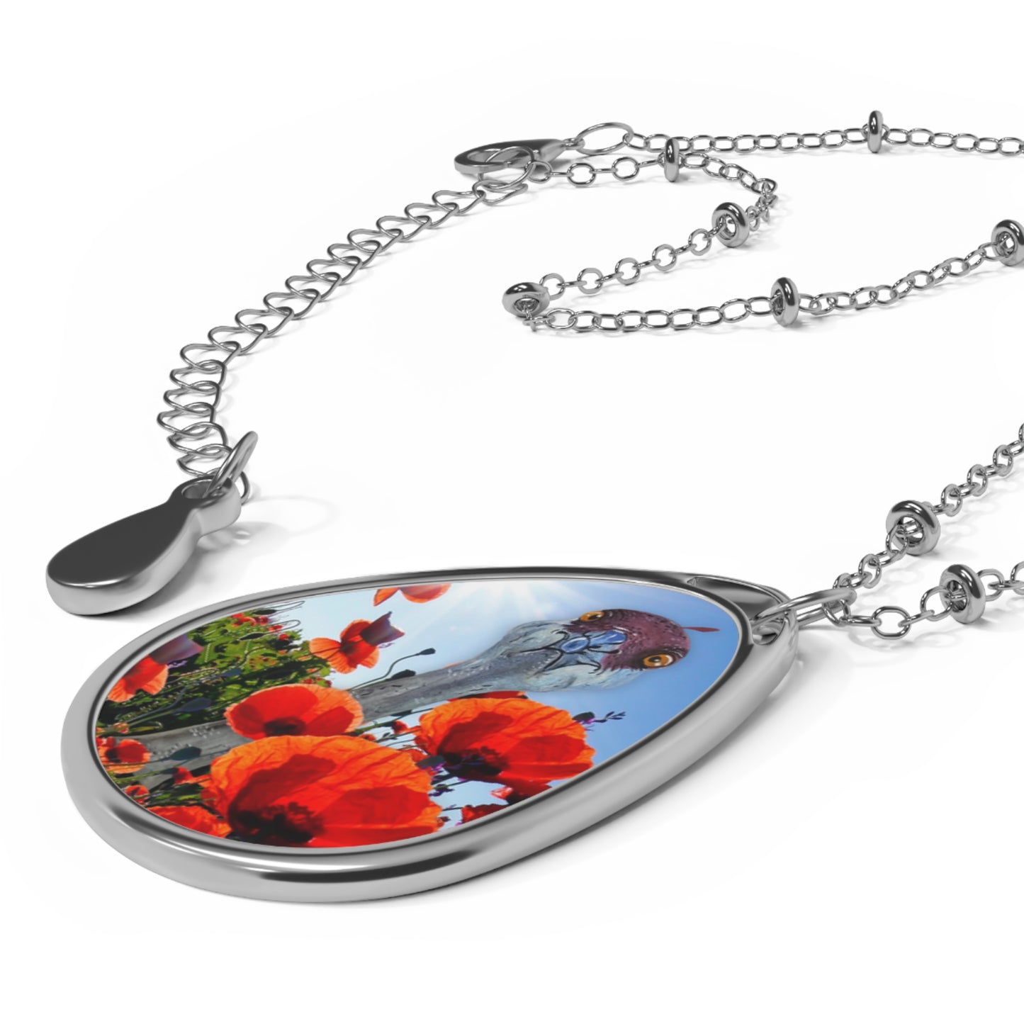 Grumpy Poppies Flower Ostrich Oval Necklace