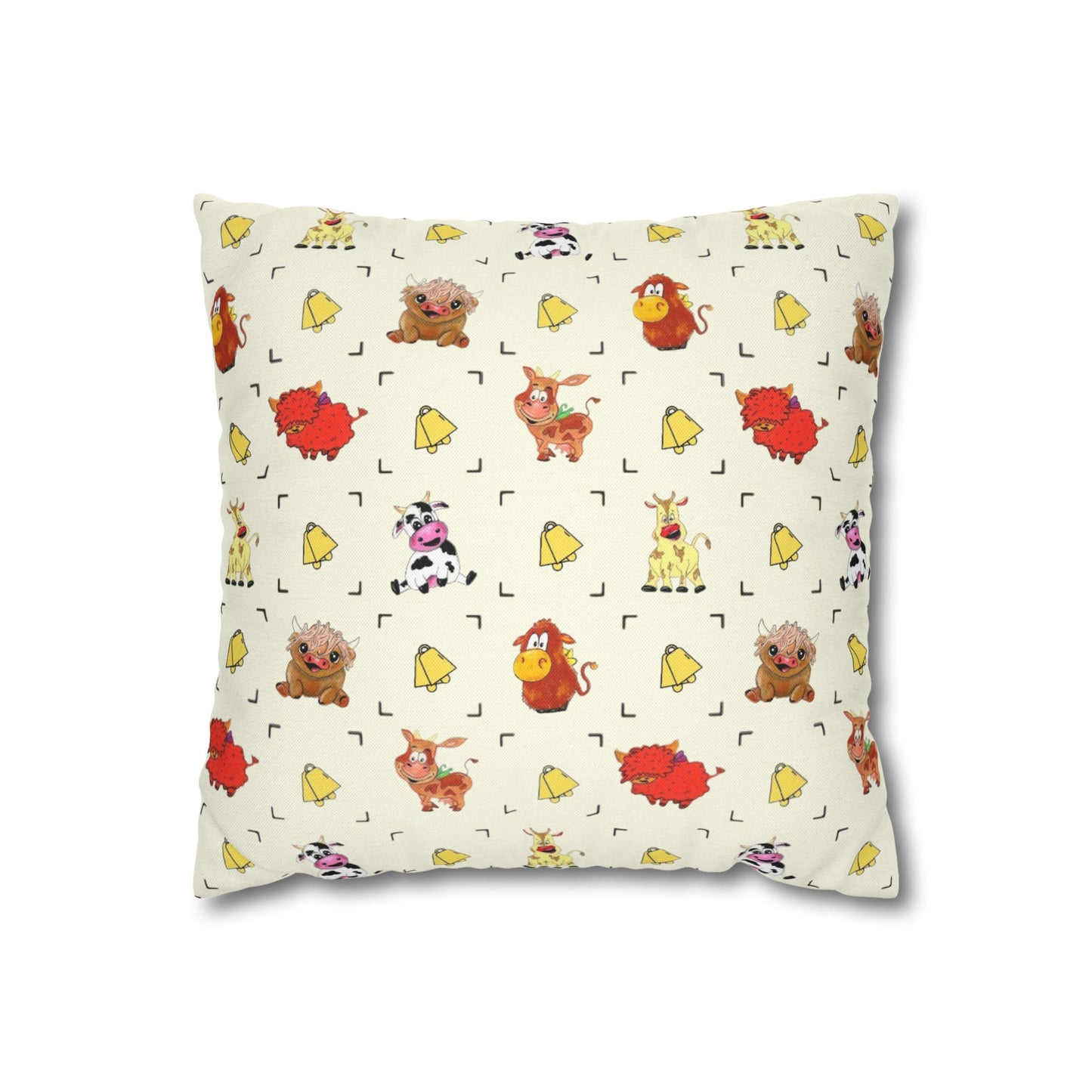 Cute Farm Animal Pattern Square Pillowcase – Whimsical Chick, Pig & Cow Throw Pillow Cover
