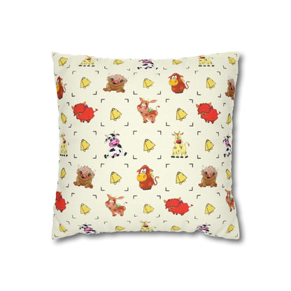 Cute Farm Animal Pattern Square Pillowcase – Whimsical Chick, Pig & Cow Throw Pillow Cover