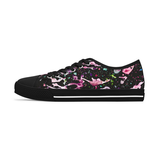 Low Top Sneakers — Galaxy Pink Paint Splatter Women's Casual Shoes