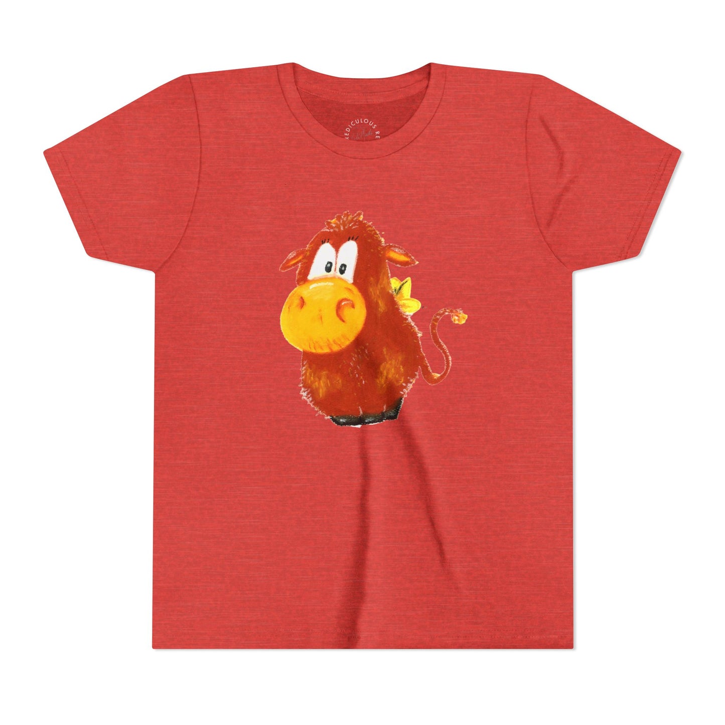 Cute Cartoon Cow Kids T-Shirt — Playful Red Cow Graphic Youth Tee