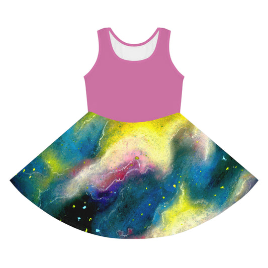 Light Pink Top Sunrise Galaxy Girls' Sleeveless Sundress (AOP)