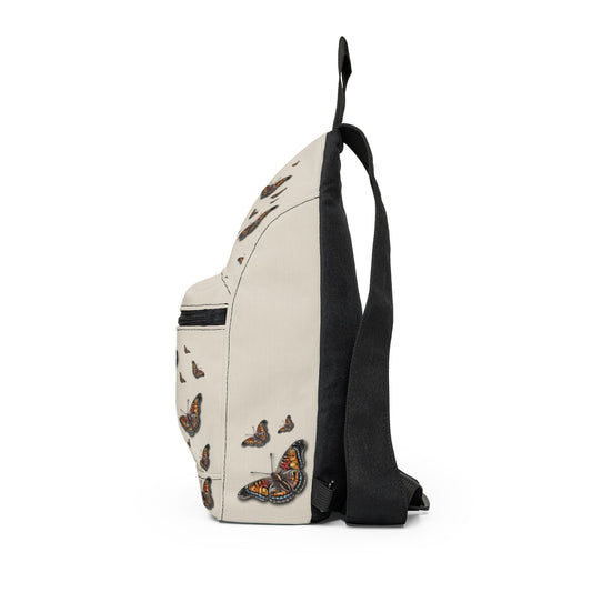 Butterfly Sling Bag — Cream Monarch Pattern Crossbody for Travel & Everyday