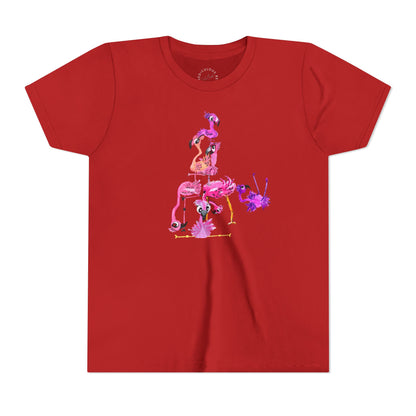 Youth Tee — Watercolor Pink Flamingo Stack Kids T-Shirt