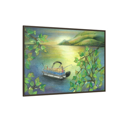 Pontoon Boat on Lake Framed Wall Art