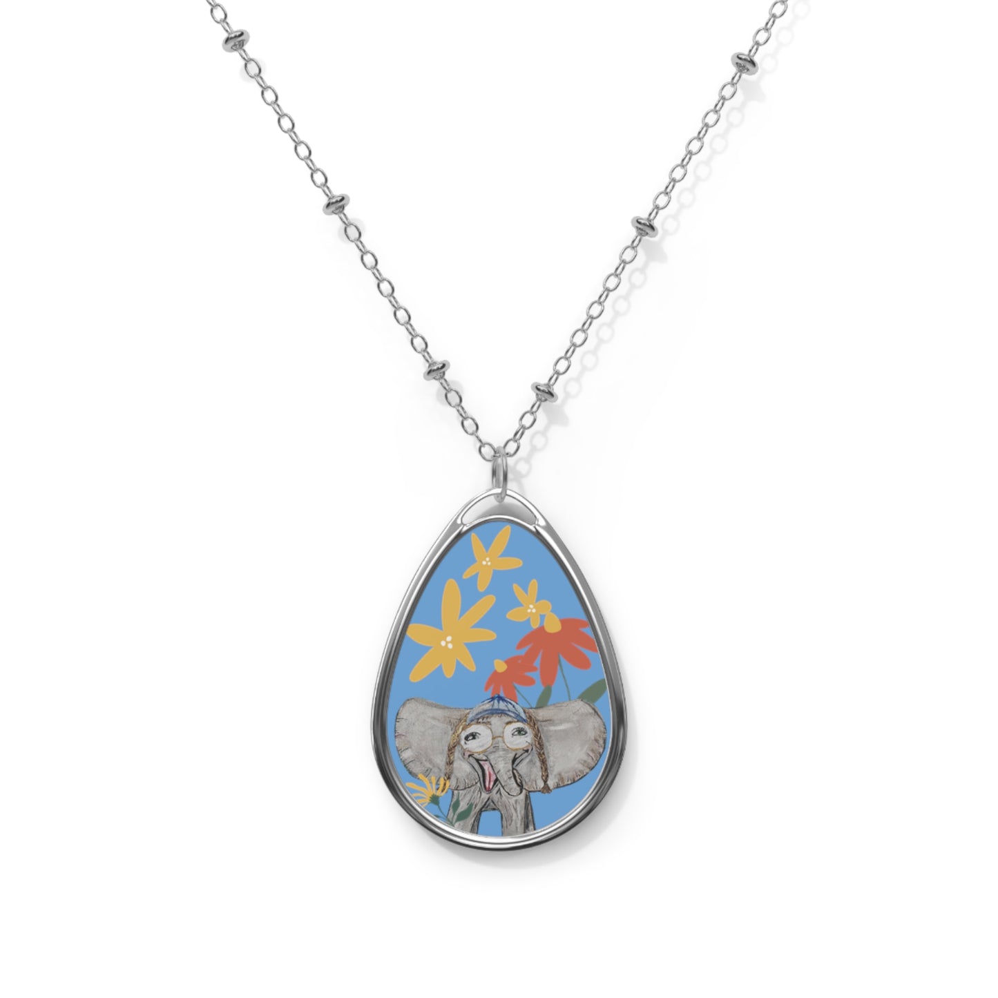 Big Ear Elephant Oval Necklace