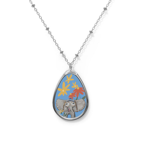 Big Ear Elephant Oval Necklace