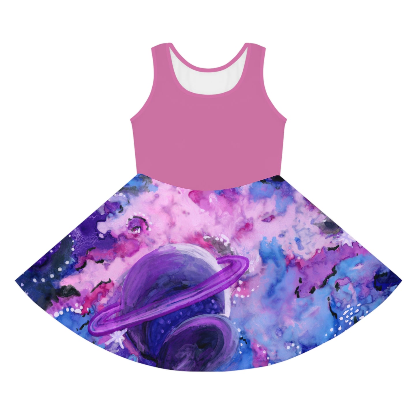 Light Pink Top Purple Galaxy Girls' Sleeveless Sundress (AOP)