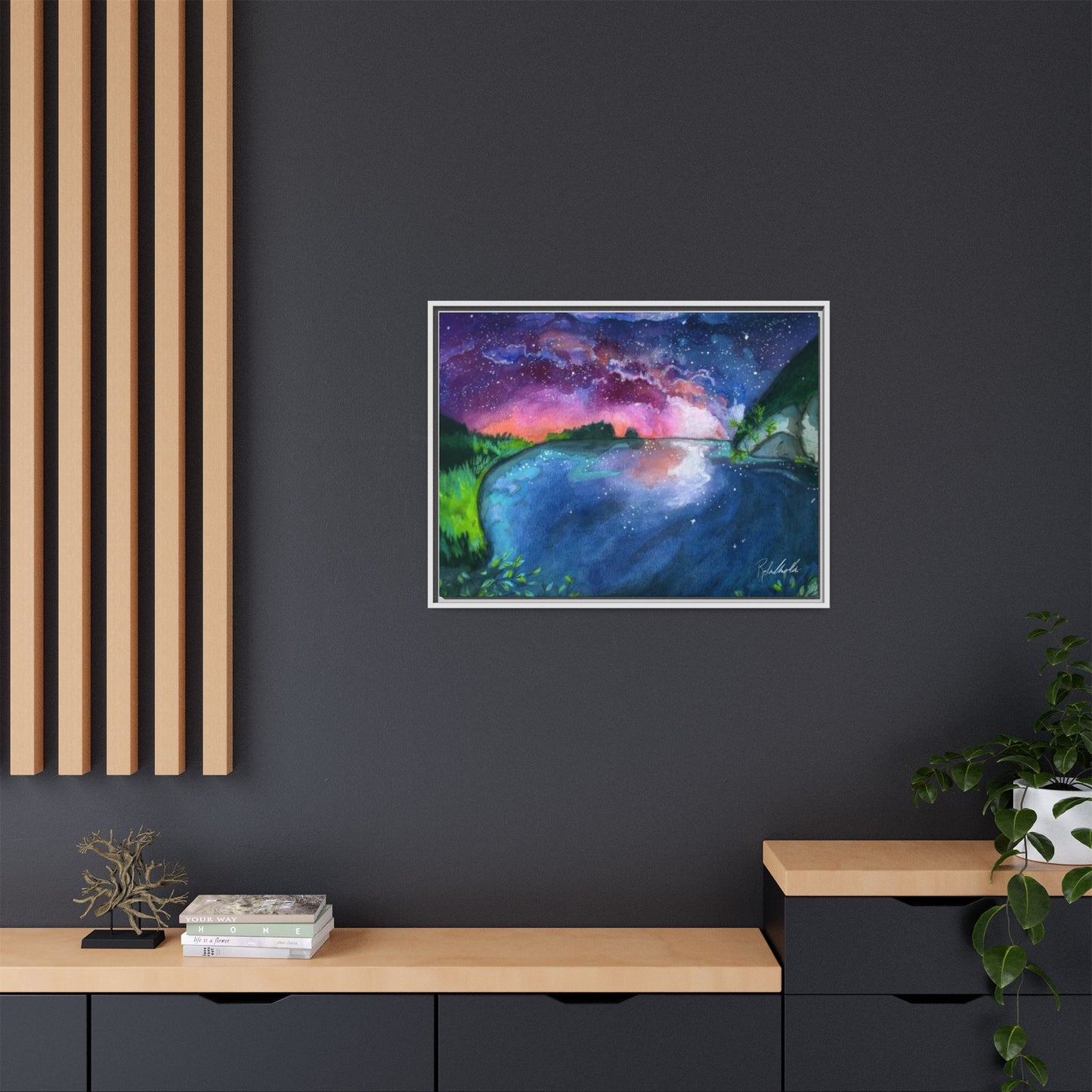 Watercolor Sunset Lake Framed Wall Art