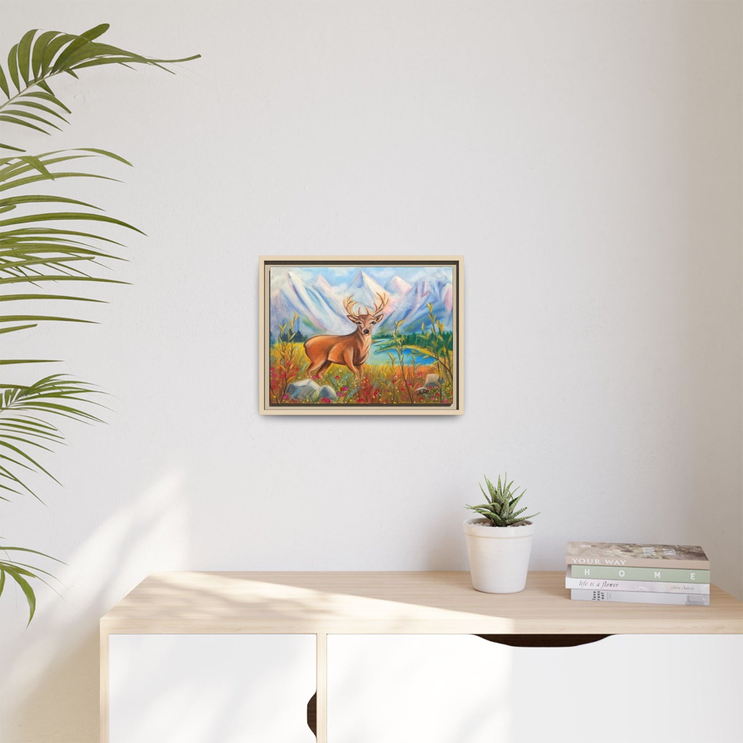 Framed Canvas Wall Art — Majestic Deer in Mountain Meadow