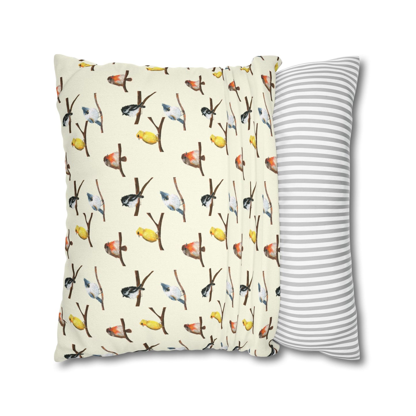 Bird Pattern Pillowcase – Watercolor Songbirds Decorative Throw Pillow Cover