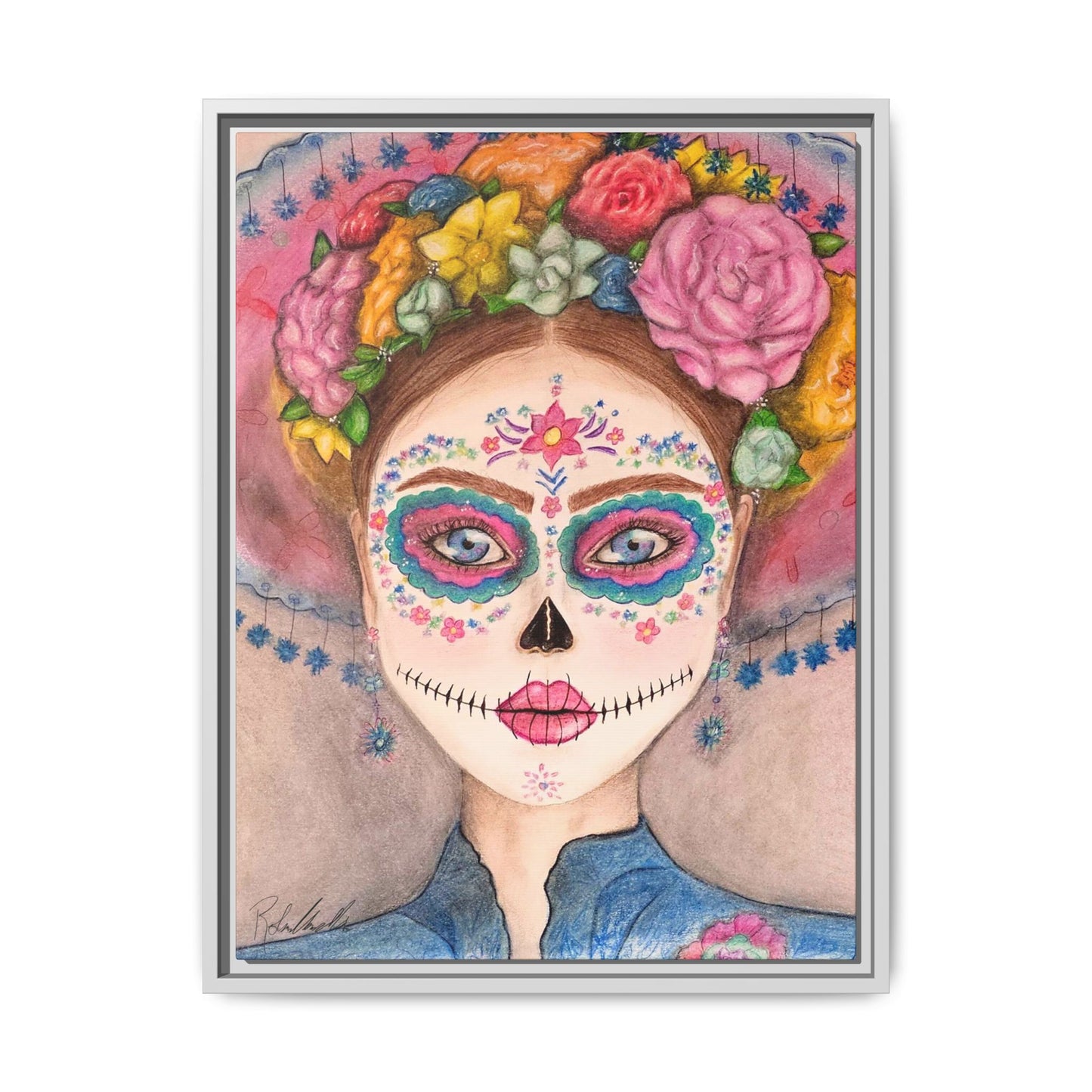 Day of the Dead Skull Woman Framed Wall Art