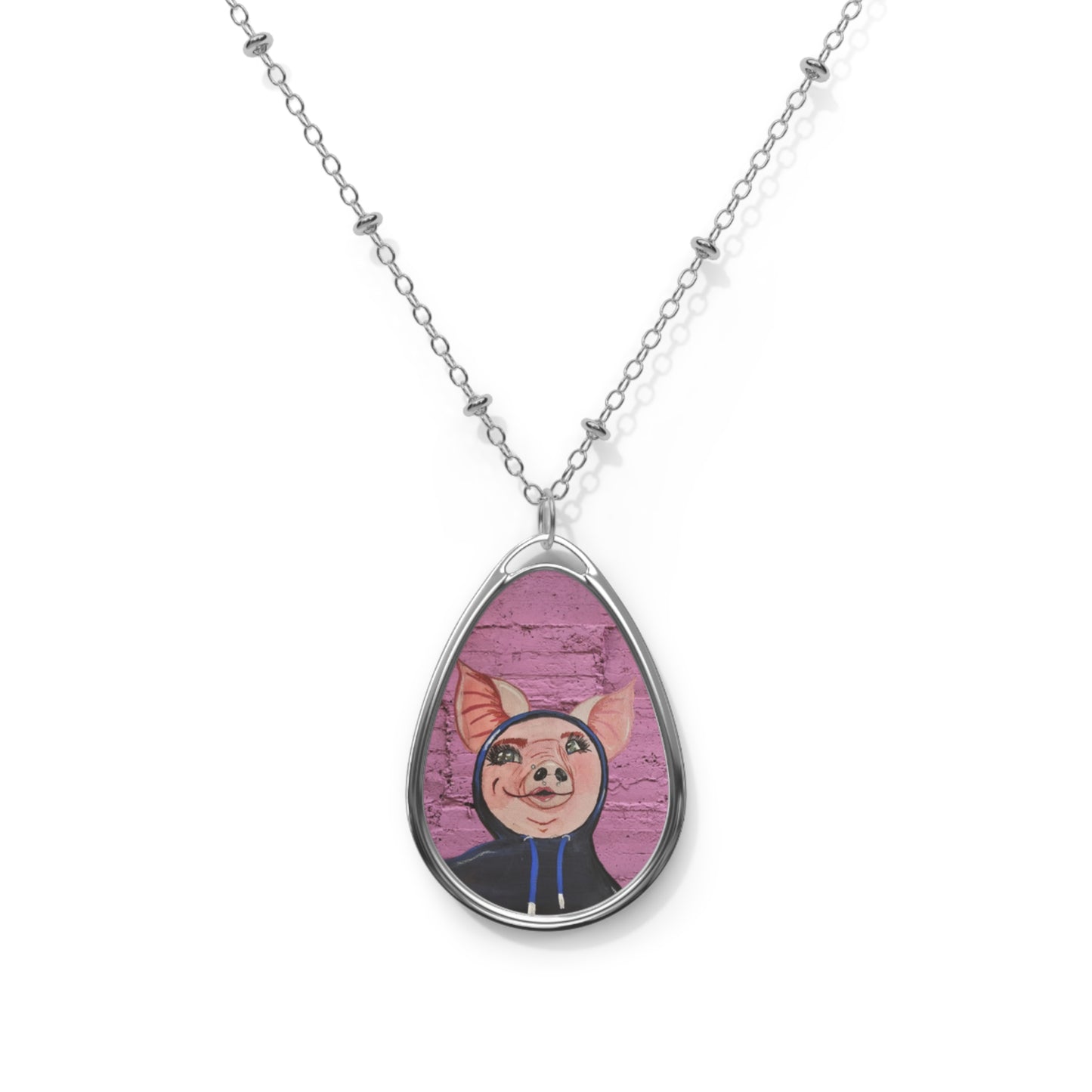 Hoodie Pig Oval Necklace