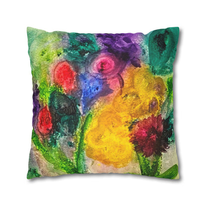 Abstract Floral Pillowcase - Colorful Watercolor Garden Throw Pillow
