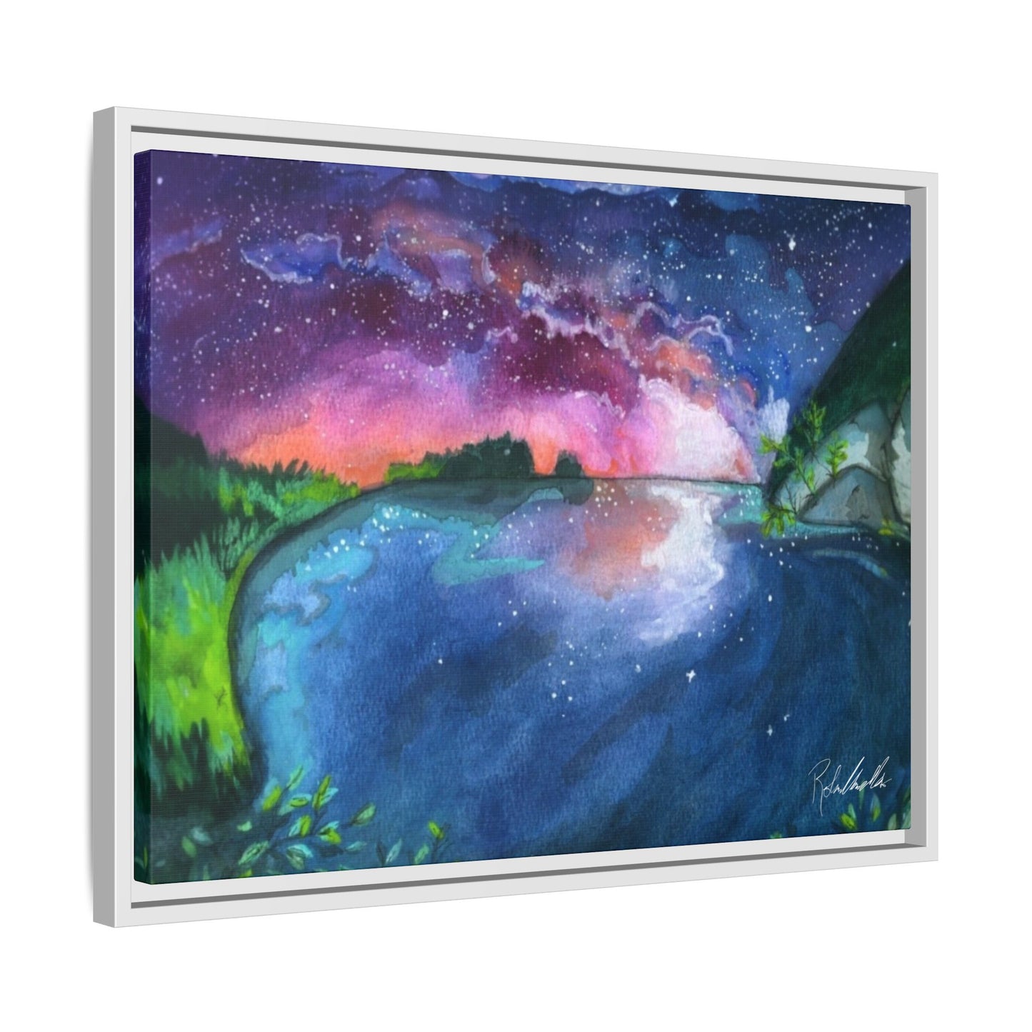Watercolor Sunset Lake Framed Wall Art